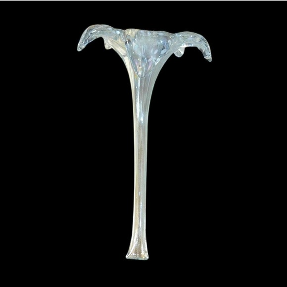 Vintage Iridescent Glass Lily Stem 8" Epergne Insert Trumpet Flower Art Glass - Picture 4 of 7